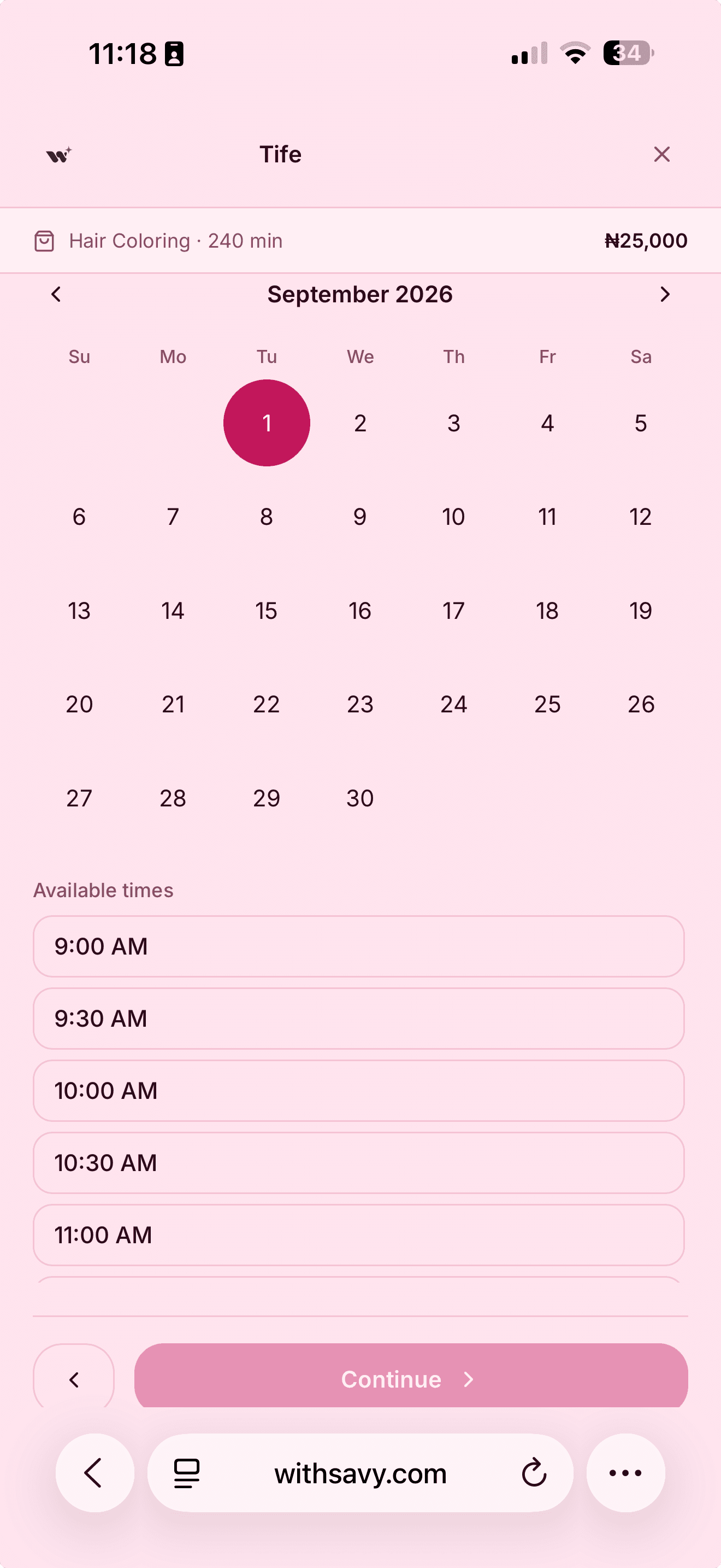Savy mobile booking experience